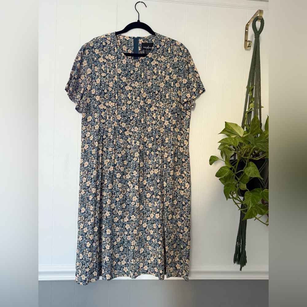 Vintage Positive Attitude Pleated Peasant Jumper Shirt Dress Cottage Floral 16